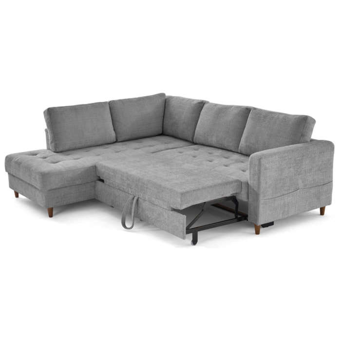 Anna - canapé d'angle gauche 5 places convertible en velours texturé - Gris
