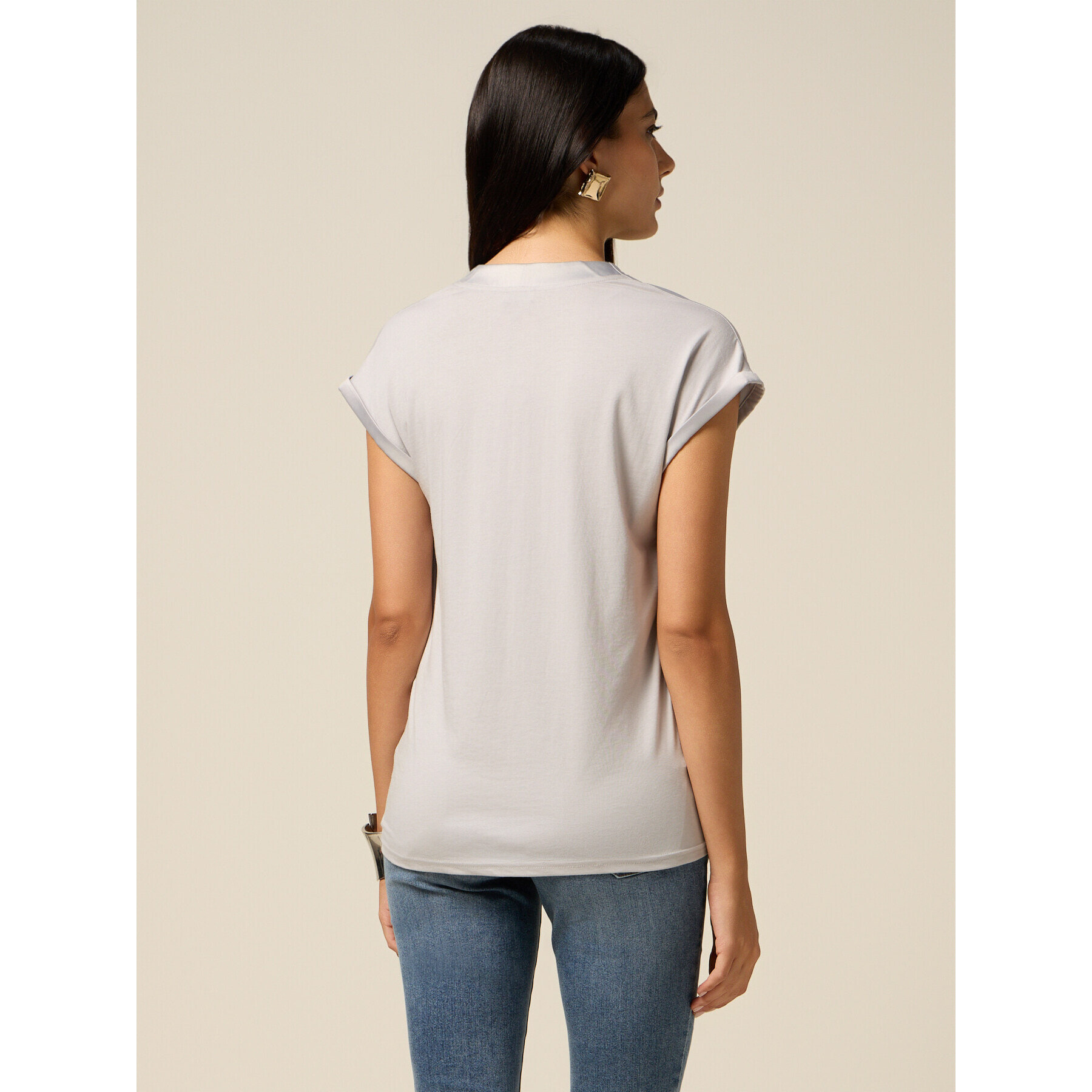 Oltre - Camiseta bimatérica con escote en V - Gris