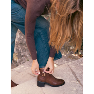 Botines de Piel Sintética - Marron - Tacón: 5 cm