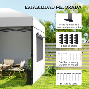 Carpa Plegable 3x3 m, Pop-up, Cenador Pabellón de Jardín con 3 Paredes Laterales, 2 Ventanas Malla, UPF50+, Altura Ajustable 3 Niveles, Bolsa Transporte, Sacos Arena, Gazebo Exterior, Blanco