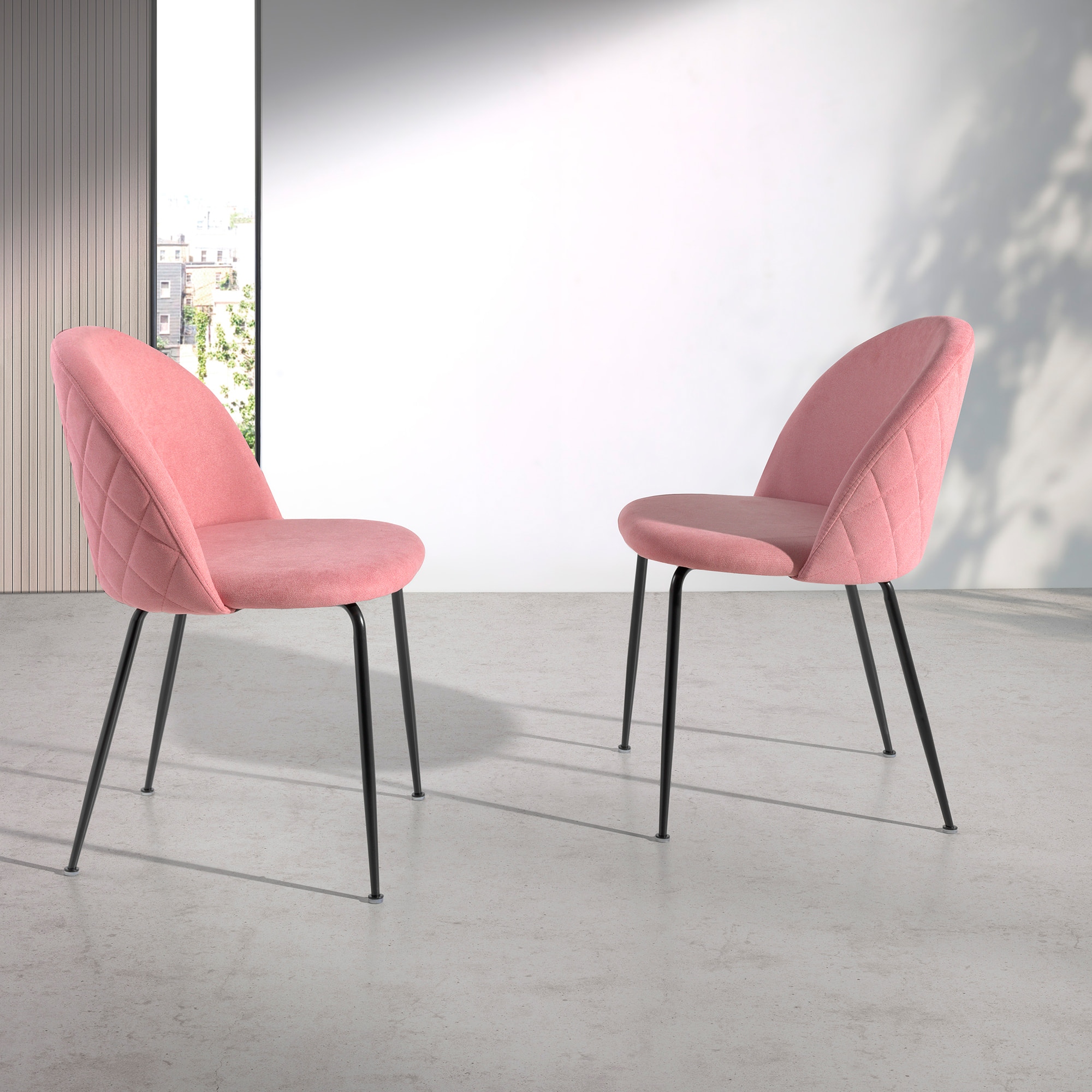 Set de 2 sillas – Terciopelo salmón y estructura negra