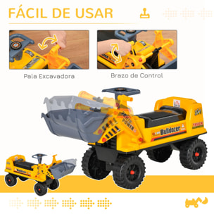 Camion Correpasillos Tractor sin Pedales para Niños de 2-3 Años con Pala Excavadora Espacio de Almacenaje Oculto y Bocina 70x26x37 cm Amarillo