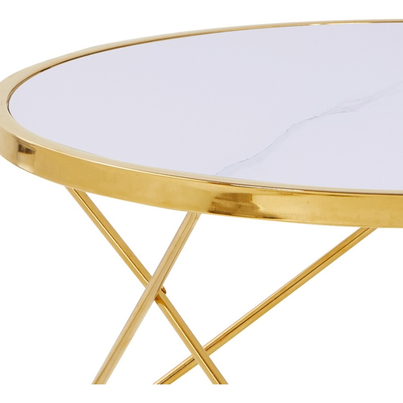 Tavolino design con gambe dorate e piano effetto marmo bianco - Izmo