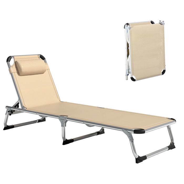 Bain de soleil transat pliable grand confort dossier réglable multi-position tétière alu. textilène beige