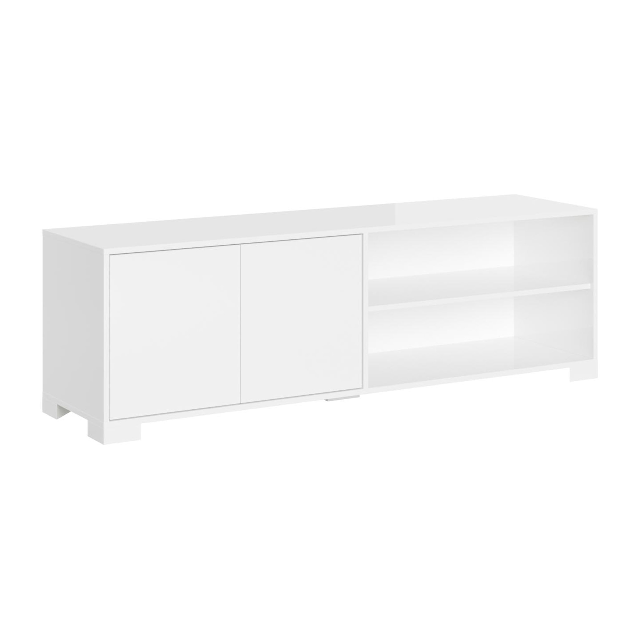 Meuble de TV 2 puertas y compartimento abierto 150x40x40 cm Lumina blanco brillante