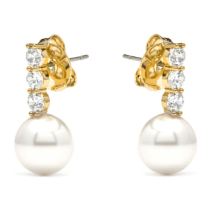 Pendientes acabado oro amarillo de 18k y Perla Blanca