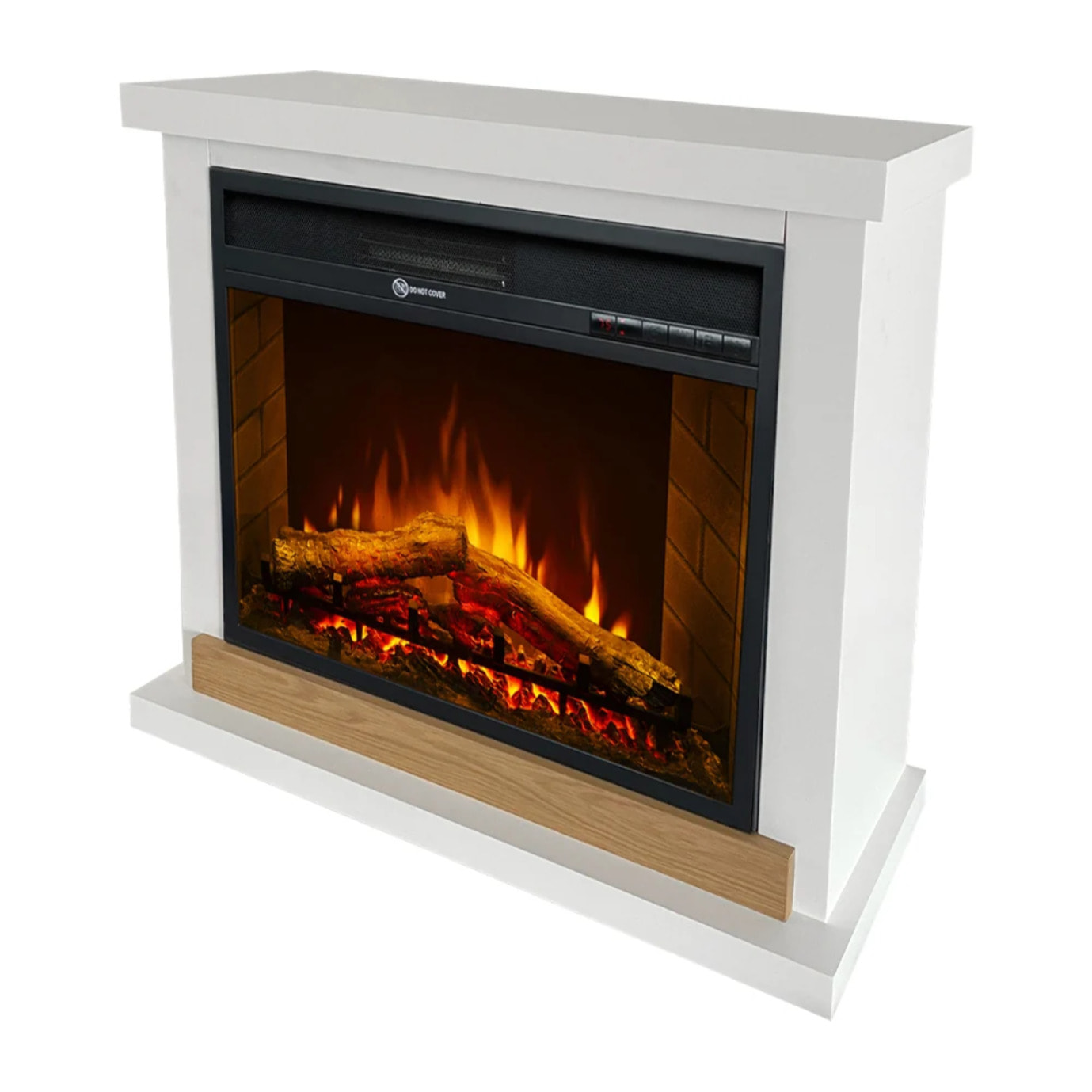 Stoccolma - Camino Elettrico da Terra con Effetto Fiamma 75,5x70x28 cm in Legno Bianco