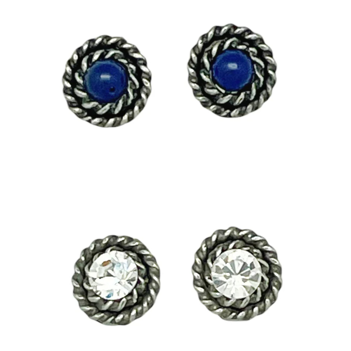 Pack de pendientes redondo filiigrana Sw cristal y Piedra azul_lapislazuli plata 10µ