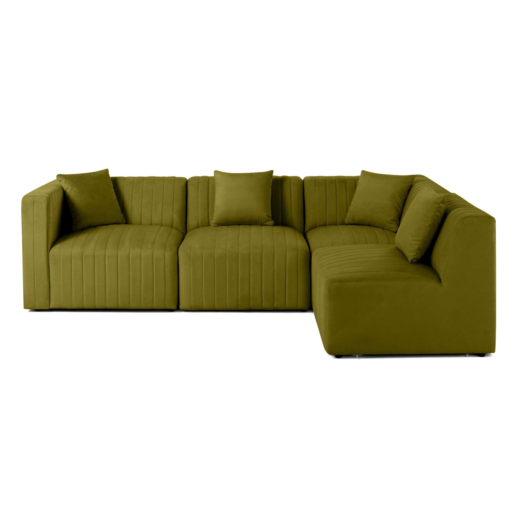 Nova - canapé modulable d'angle droit - 5 places - en velours - Vert Olive
