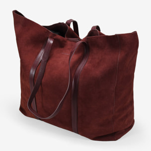 Maxi bolso de hombro burdeos en serraje piel