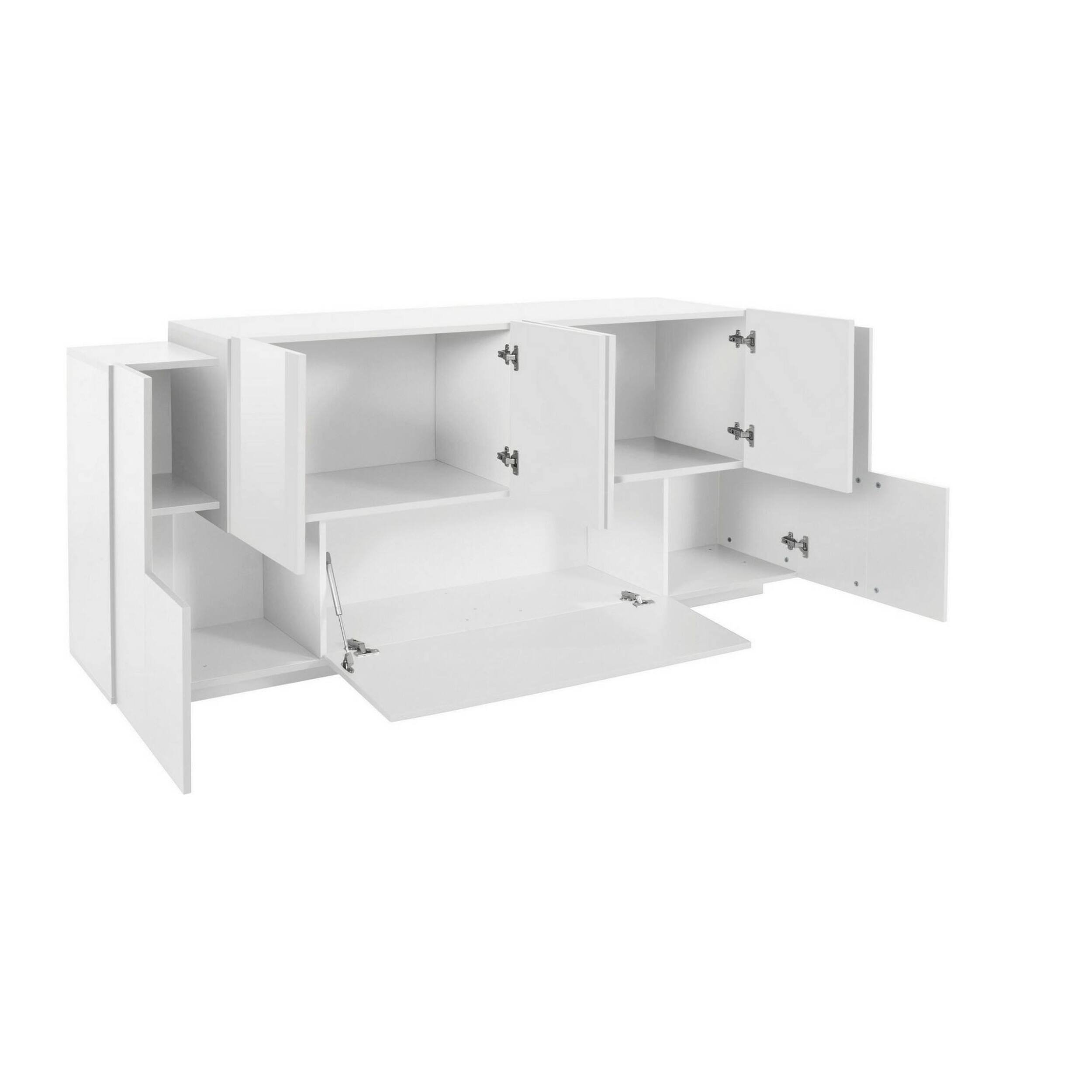 Credenza Gennaro, Madia da cucina a 7 ante, Buffet da soggiorno, Madia da cucina, 100% Made in Italy, cm 200x45h86, Bianco lucido