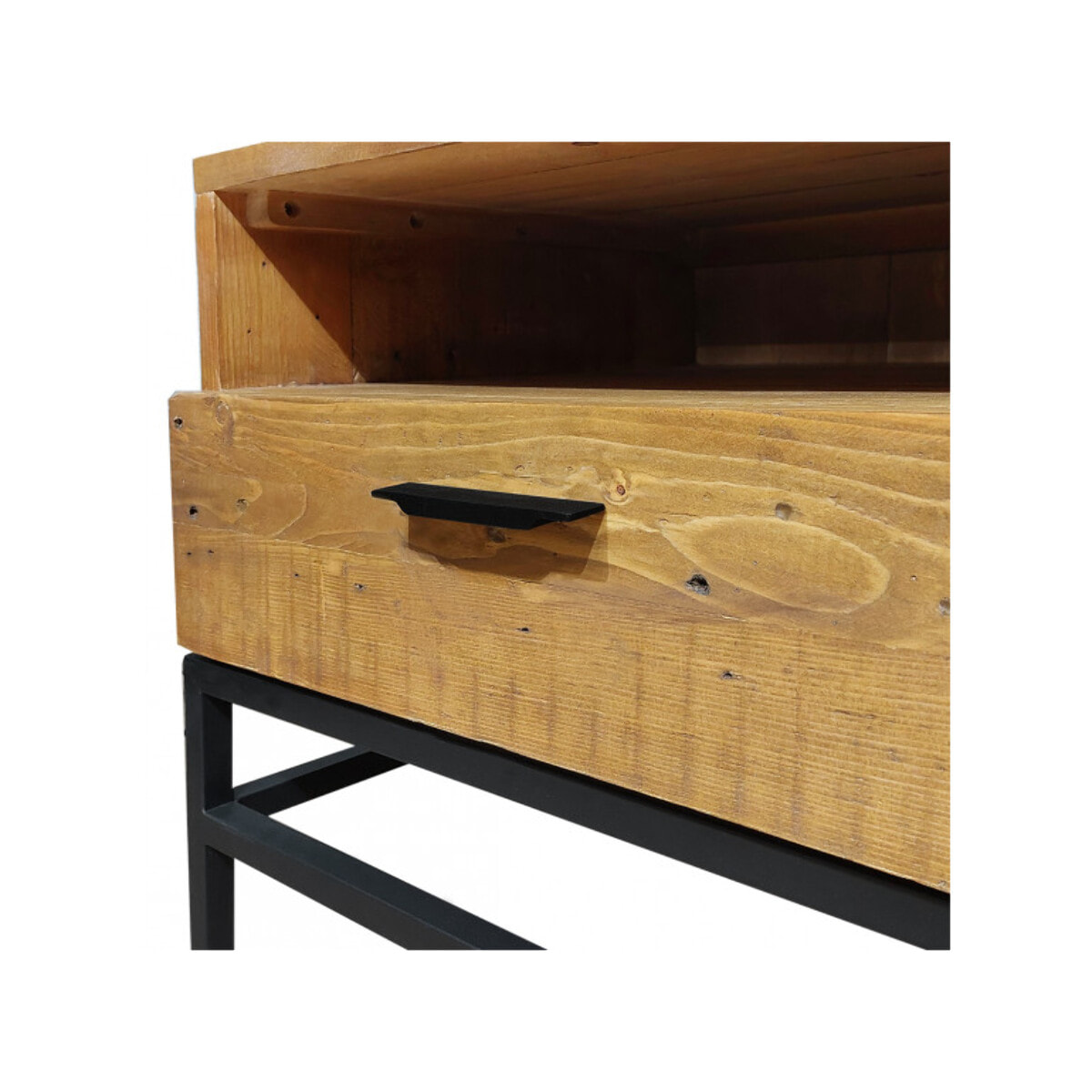 Meuble TV en bois de pin et métal noir L160 cm - INDUS