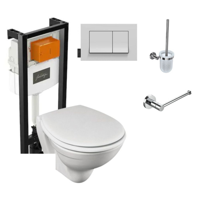 Pack WC suspendu + bati support + abattant thermodur et plaque de commande blanche Jacob Delafon