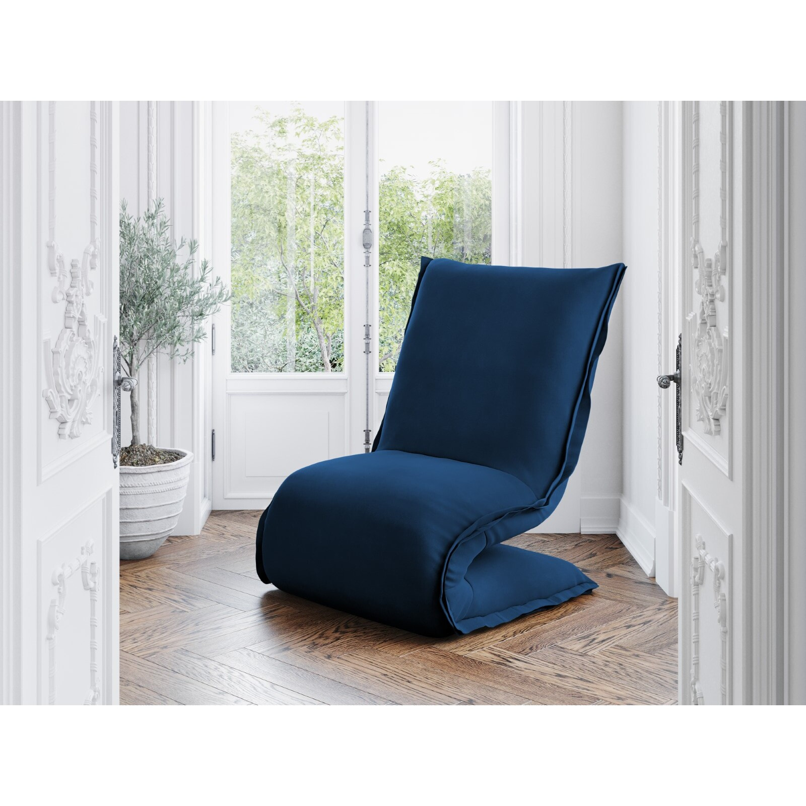 Fauteuil "Adeline" en velours bleu roi