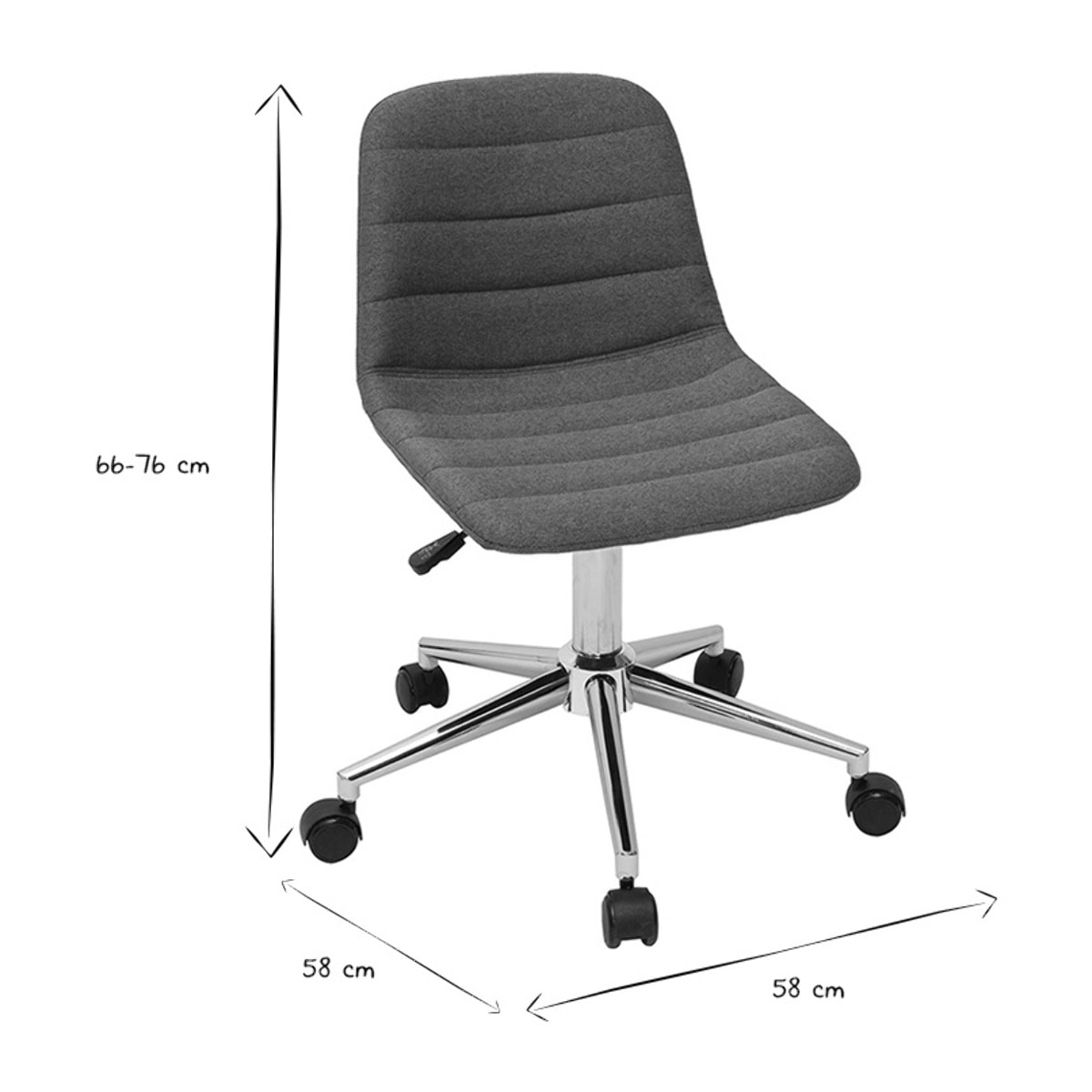 Chaise de bureau à roulettes design en tissu bleu canard et acier chromé SAURY