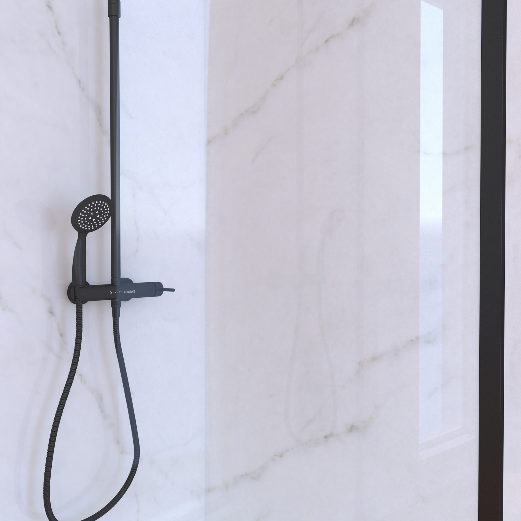 Paroi de Douche 120x200 Verre 8mm & Cadre Noir + Receveur Blanc 80x120 + Colonne de Douche Mécanique