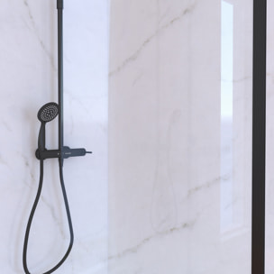 Paroi de Douche 120x200 Verre 8mm & Cadre Noir + Receveur Blanc 80x120 + Colonne de Douche Mécanique