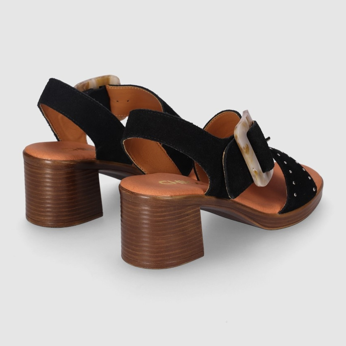 Sandalias de Serraje - Negro - Tacón: 6 cm