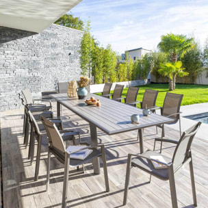 Table de jardin extensible "Pavane" seigle & praline 12 places en aluminium traité époxy