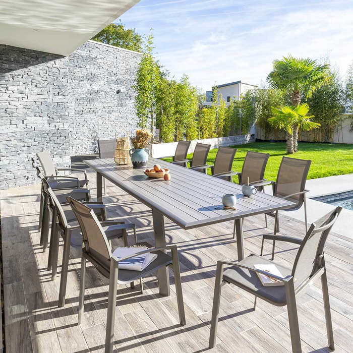 Table de jardin extensible "Pavane" seigle & praline 12 places en aluminium traité époxy