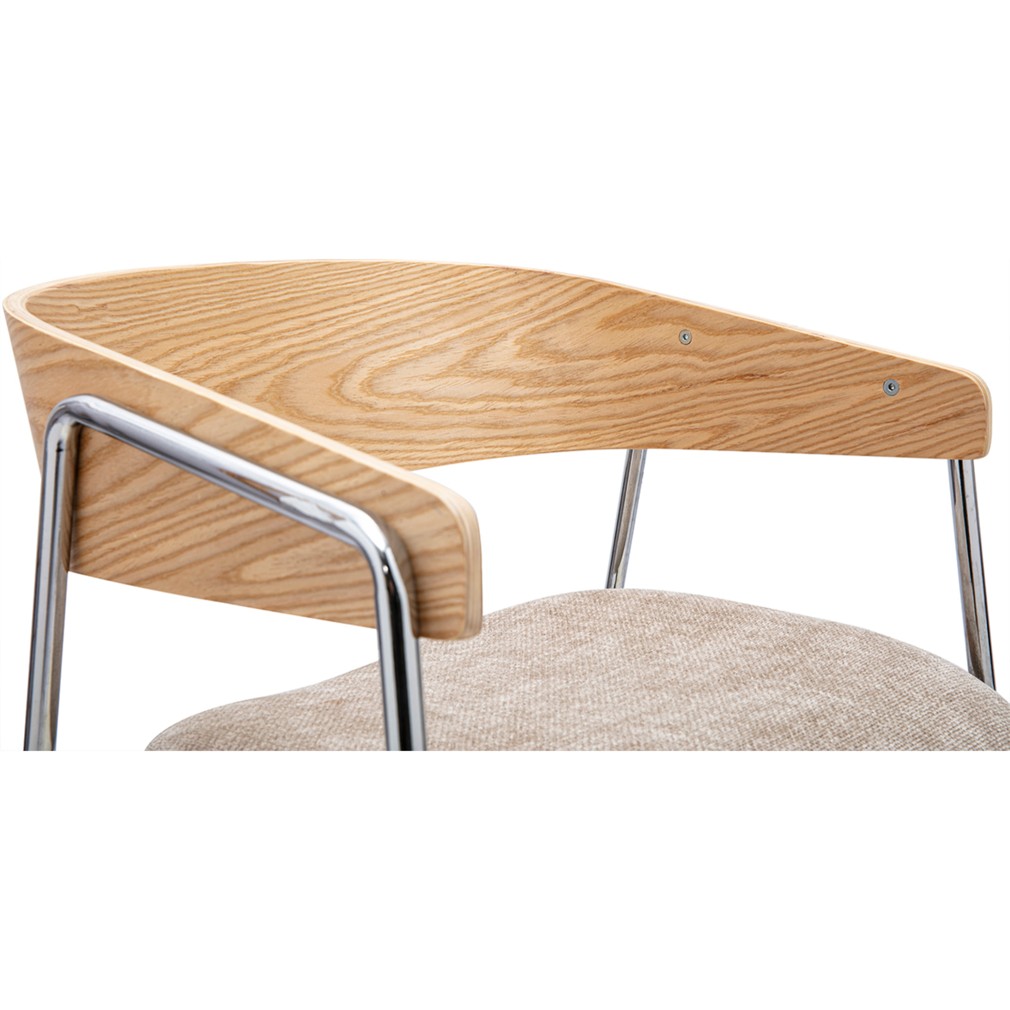 Chaises en tissu effet velours texturé taupe, bois clair et métal chromé (lot de 2) FANELY