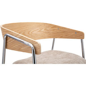 Chaises en tissu effet velours texturé taupe, bois clair et métal chromé (lot de 2) FANELY