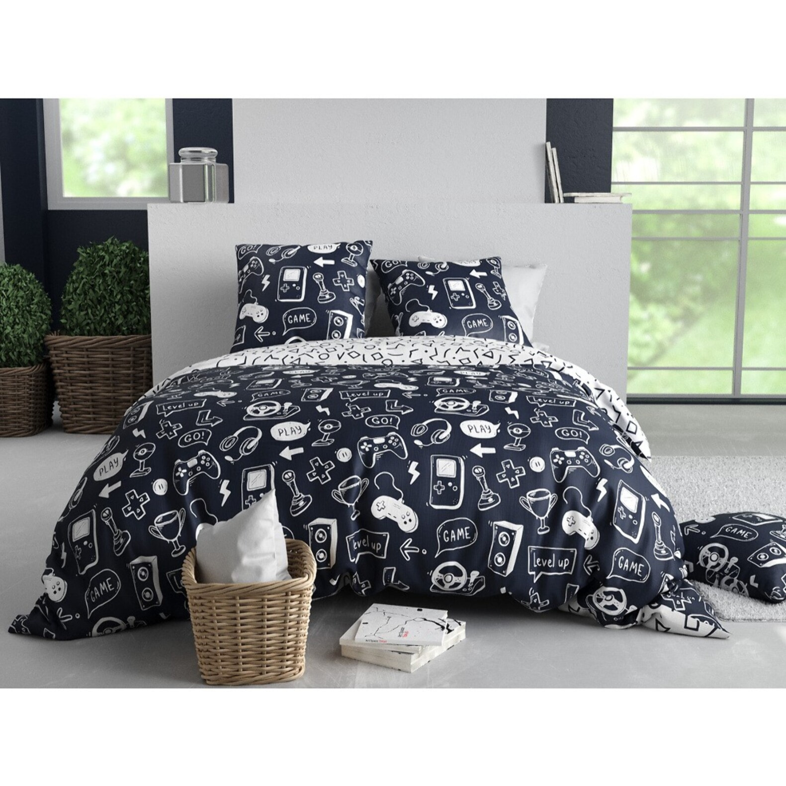 Parure Housse De Couette 2pcs 100% Coton 57 Fils GEEK