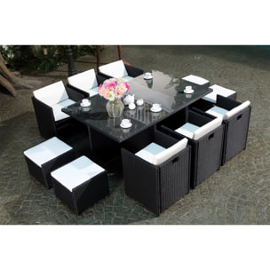 Salon de jardin 10 places noir-blanc + housse de protection REGINA
