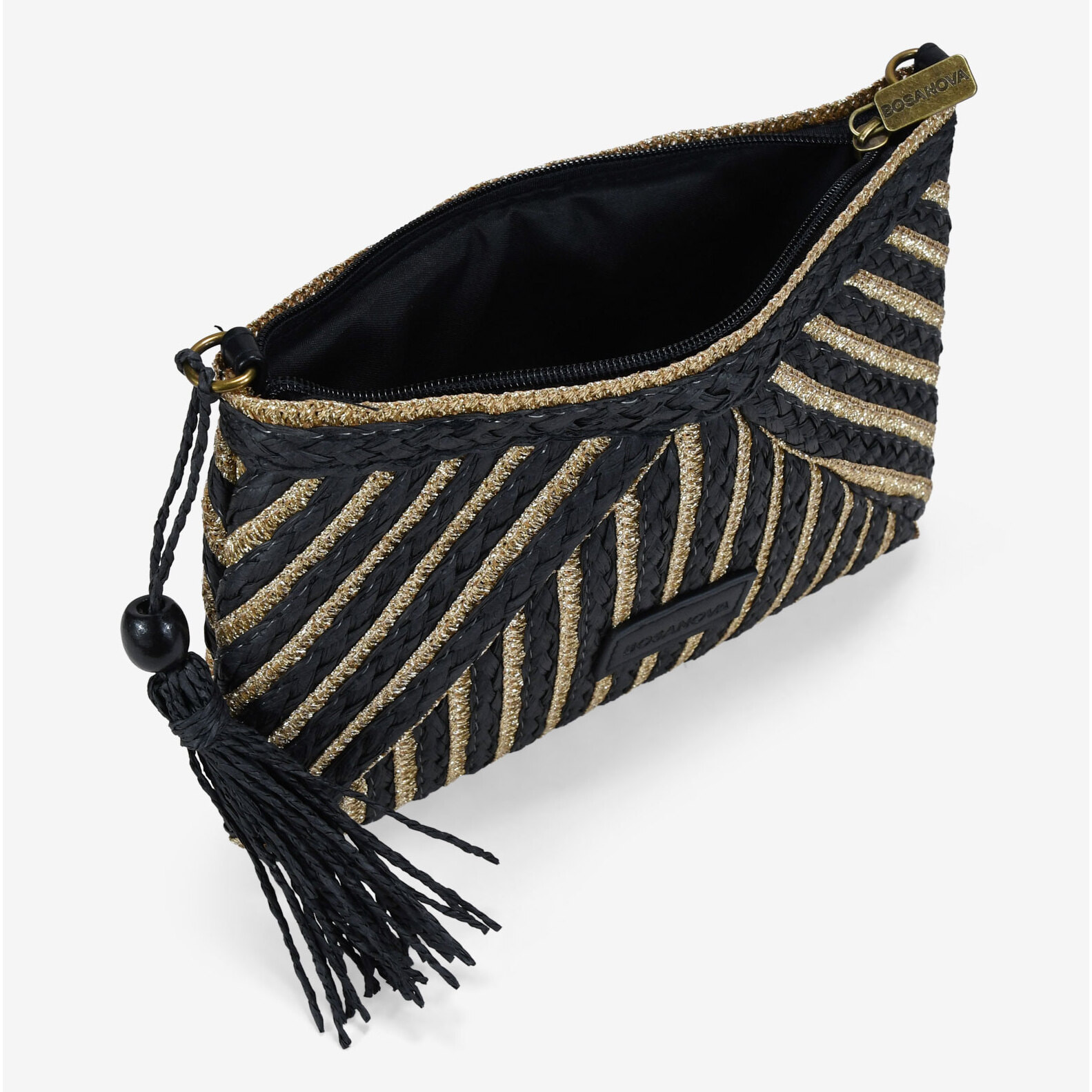 Bolso bandolera negro rectangular en rafia