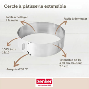 Lot de 2 cercles à pâtisserie 15/30 cm en inox Zenker Smart Pastry