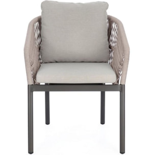 Set di 4 poltroncine GALDANA in alluminio antracite con intreccio in corda beige, con braccioli