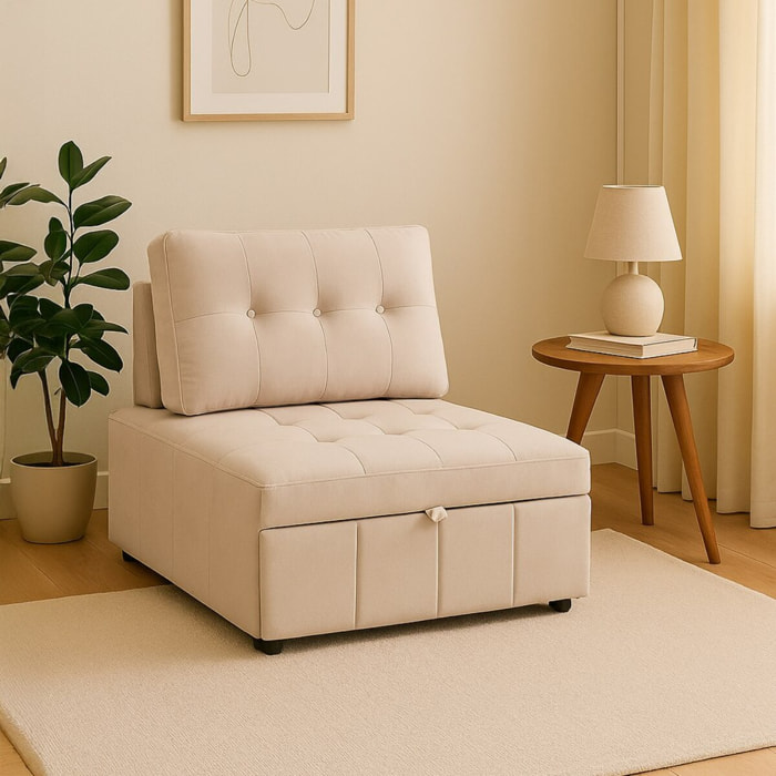 Poltrona letto singolo moderna in tessuto beige - Orleans