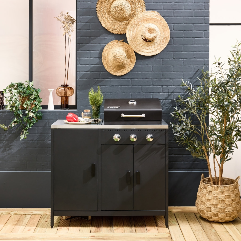Barbecue gaz 3 brûleurs sur pieds, 3 portes, thermomètre NAXOS