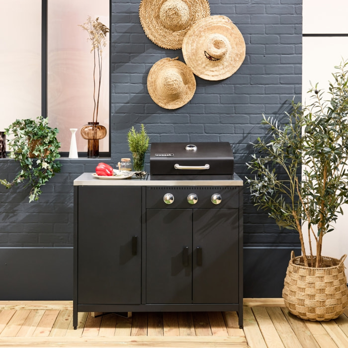 Barbecue gaz 3 brûleurs sur pieds, 3 portes, thermomètre NAXOS