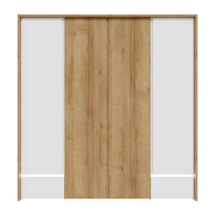 Dressing L. 204 cm en décor bois de chêne et blanc avec LED – LENYBE