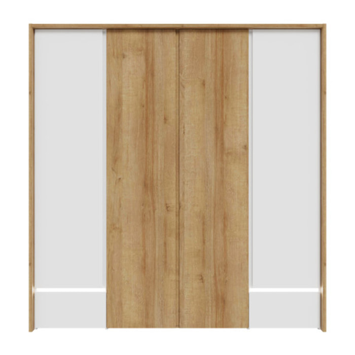 Dressing L. 204 cm en décor bois de chêne et blanc avec LED – LENYBE