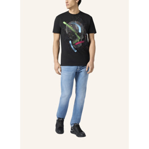 PHILIPP PLEIN Round Neck T-Shirt Paint Splash Skull