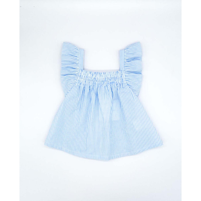 BLUSA CON GOMITAS RAYAS AZUL Y BLANCO