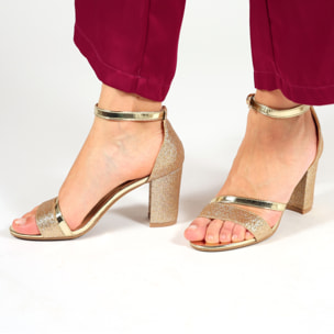 Sandali con tacco quadrato brillantinati