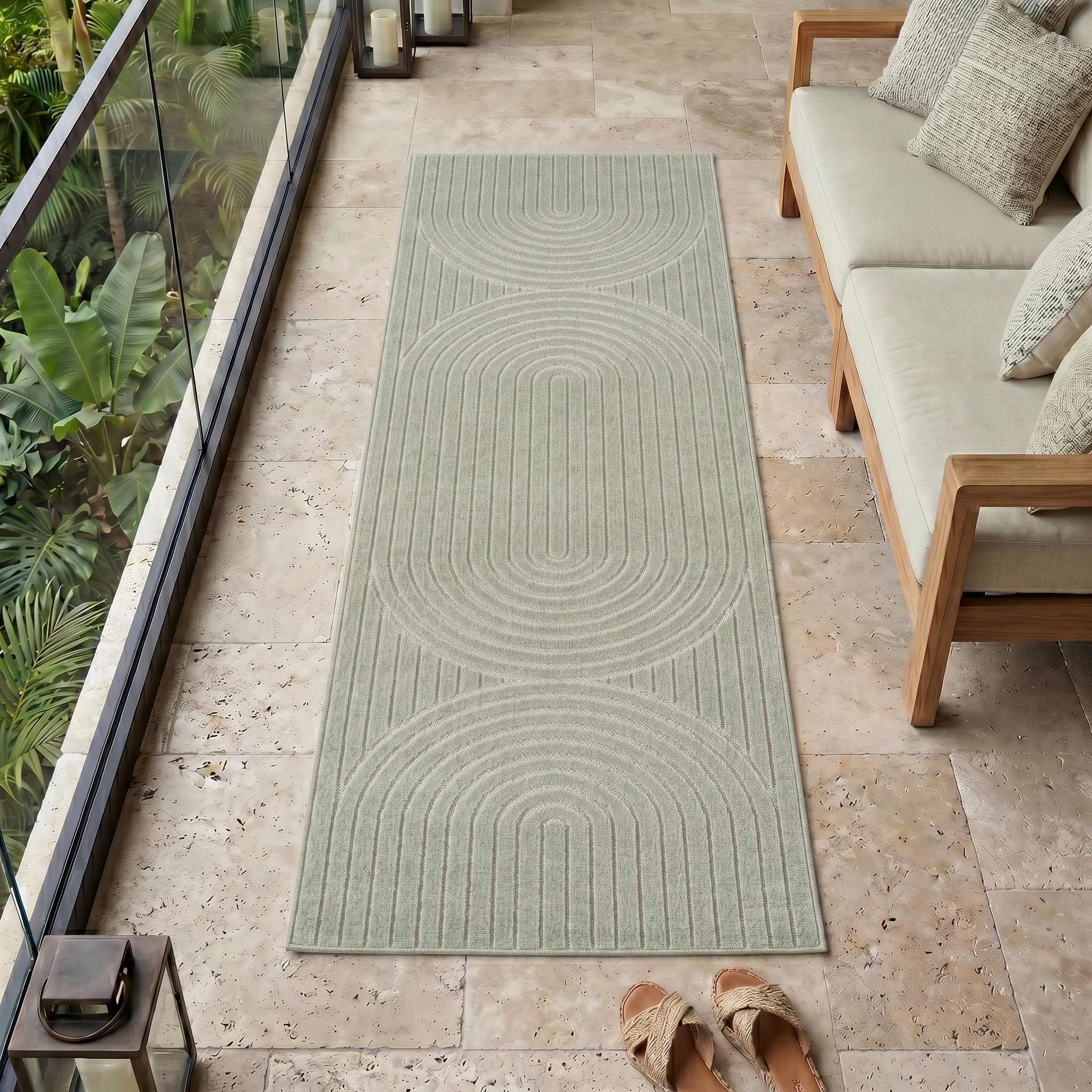 NOVA - Tapis intérieur/extérieur vert à motif géométrique