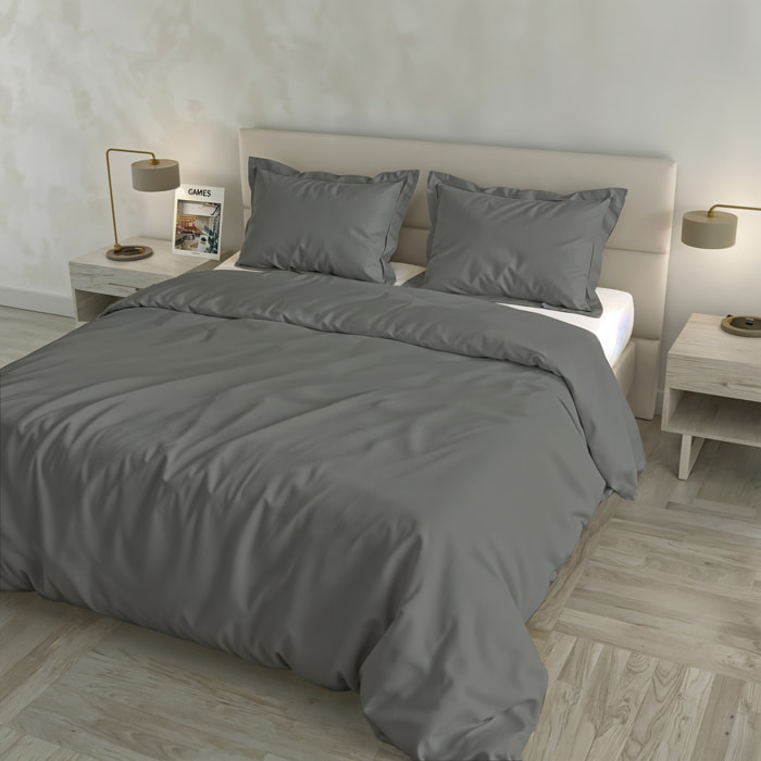 PARURE COPRIPIUMINO RASO CLOE, 100% Raso di Cotone, Made in Italy - FUMO