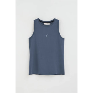 Canotta blu denim slim fit con ricamo Rigby Go