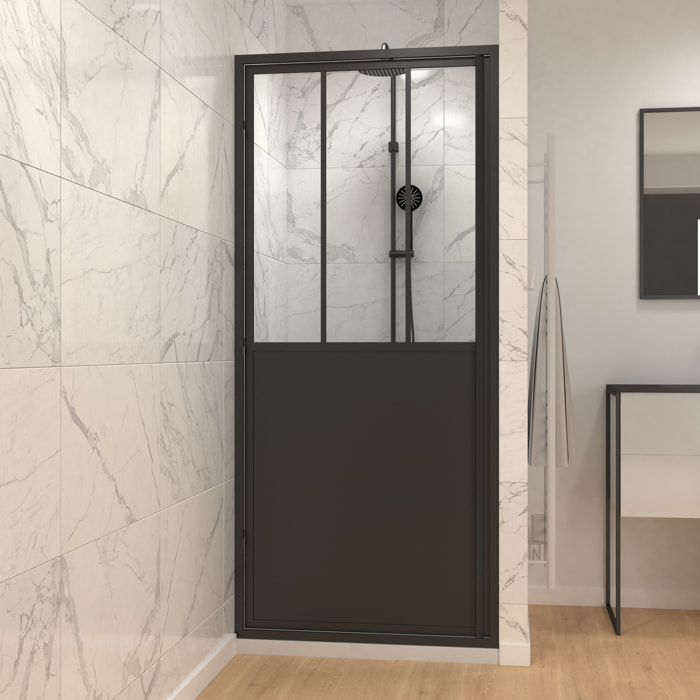 Porte de douche pivotante type atelier - 80x200cm - PROFILE NOIR MAT - verre 5mm