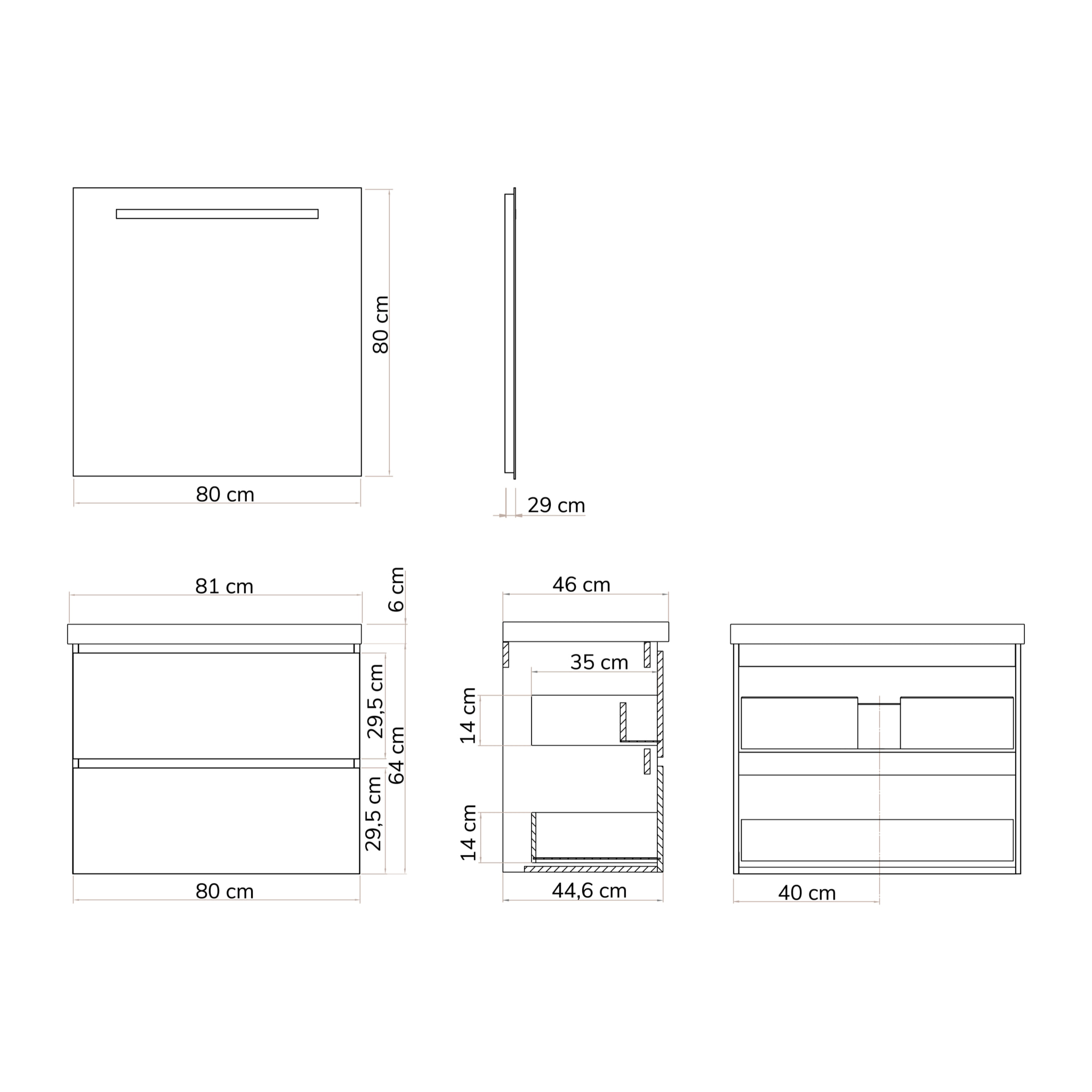 Ensemble de salle de bain Turin, Alday, 80 cm, Gris foncé