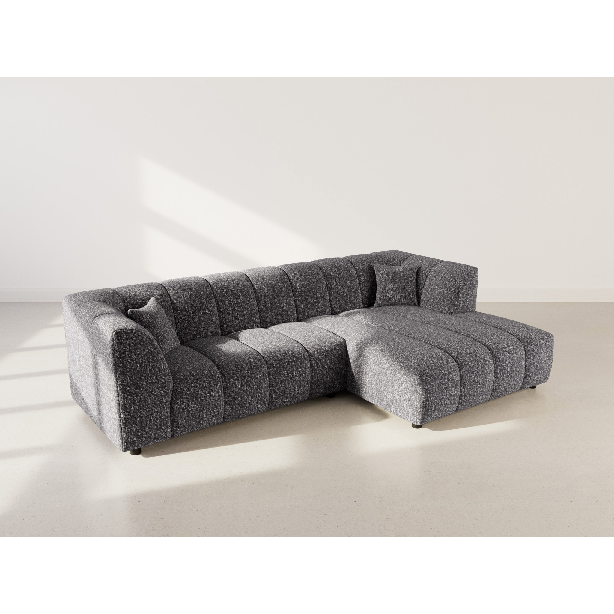 Curtis - canapé d'angle droit 4 places avec accoudoir en tissu texturé - Gris foncé