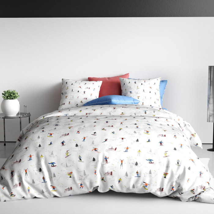 Parure housse de couette + 2 taies coton 57 fils skieur beige