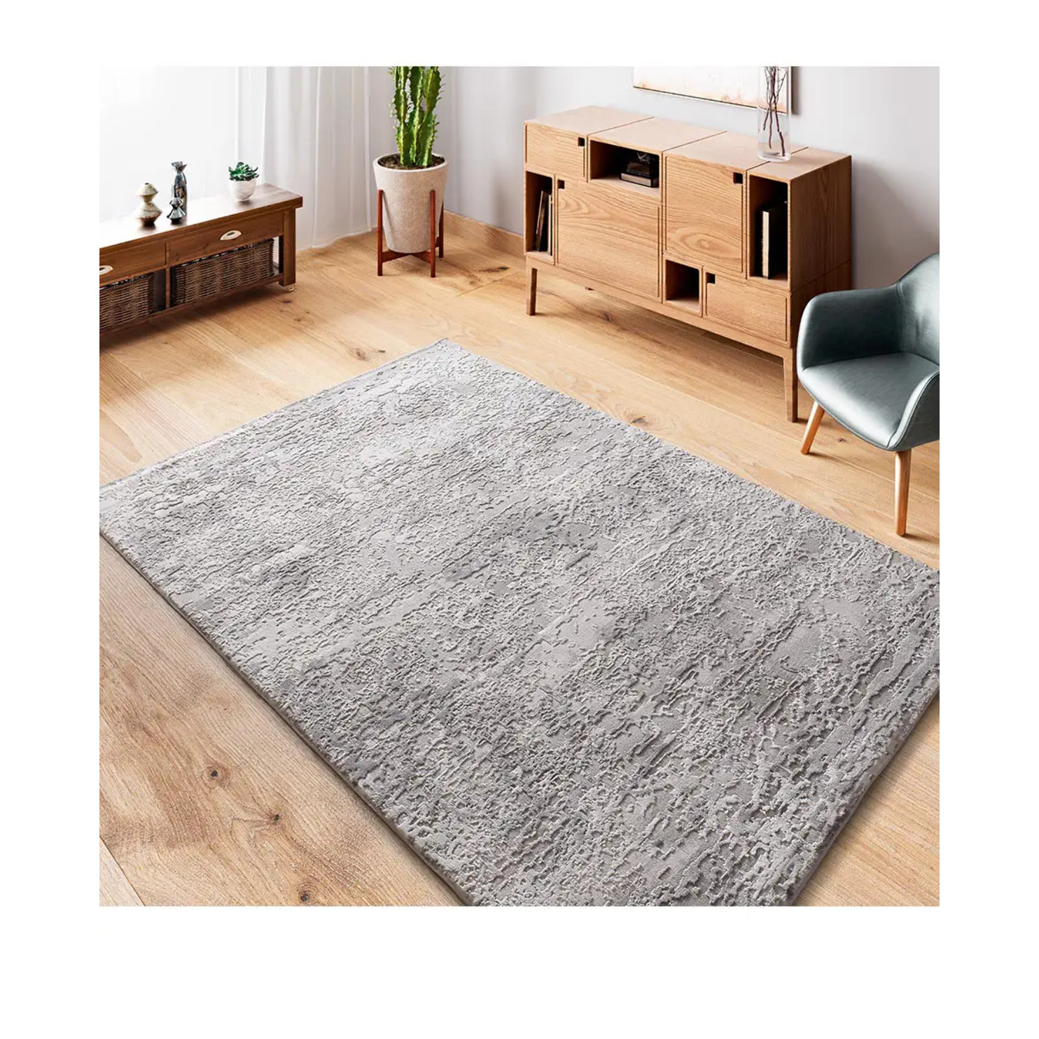 ORIS Alfombra abstracta con relieve gris, varias medidas disponibles.