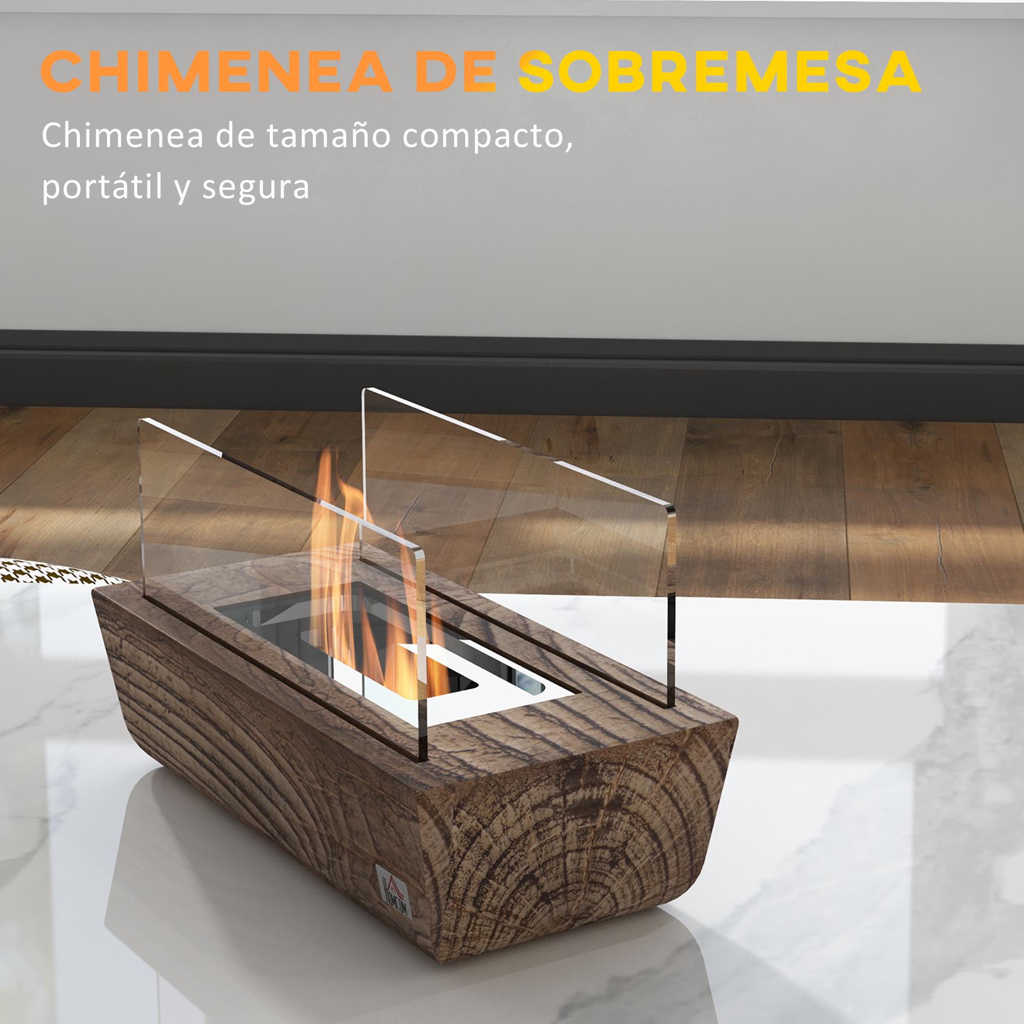 Chimenea Bioetanol Sobremesa Capacidad de 150 ml 1000BTU Combustión de 45 Minutos Chimenea de Bioetanol para Interior 5-8 ㎡ Estufa de Bioetanol de Acero Inoxidable 33x16x18 cm Roble