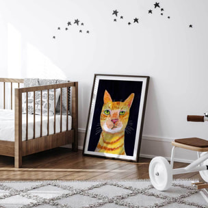 Affiche enfant chat roux  Affiche + cadre en bois - Noir