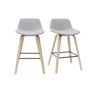 Tabourets de bar scandinaves gris clair et bois H65 cm (lot de 2) NONIE